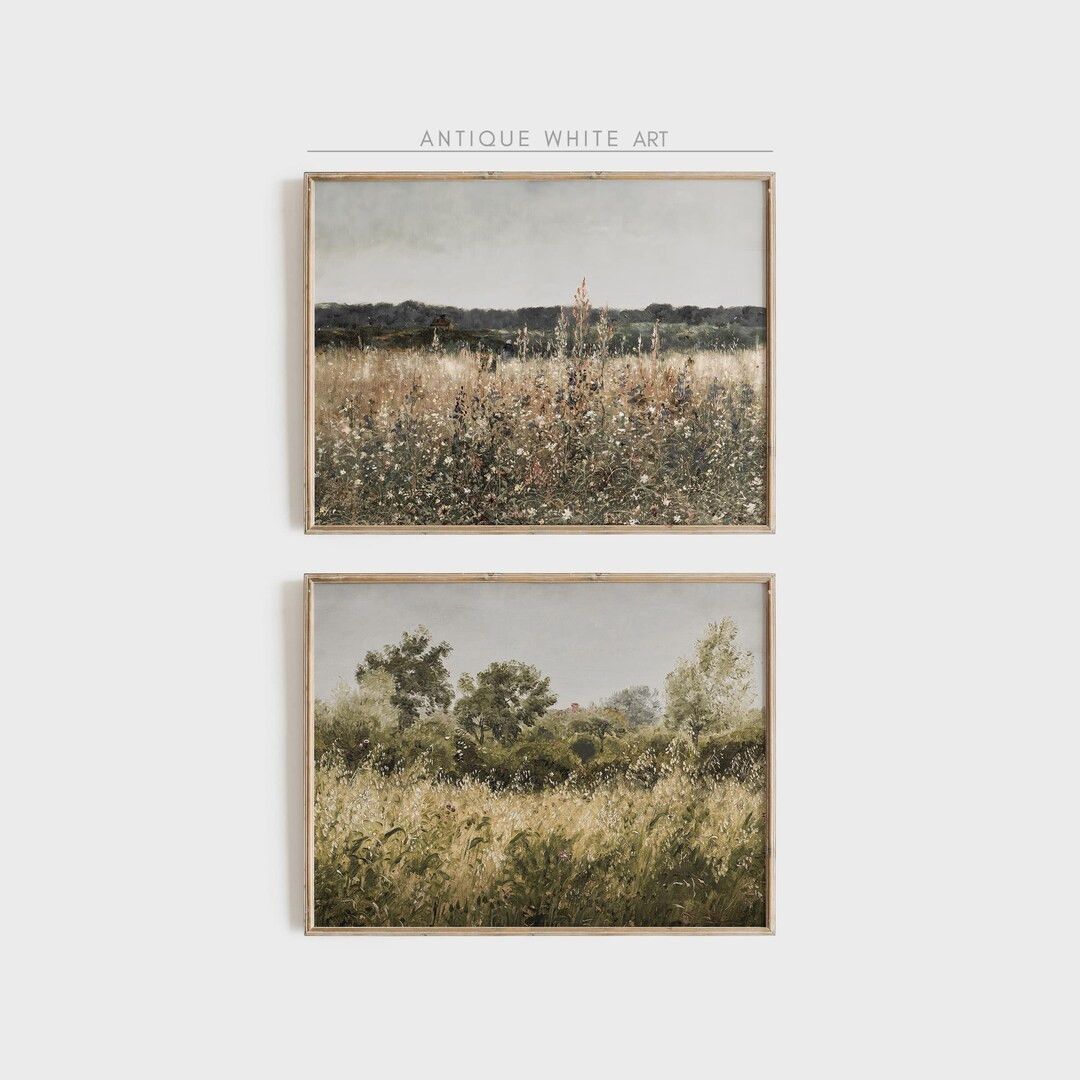 Set of 2 Printable Wall Art, Wildflower Field Landscape, Country Vintage Painting, Antique Landsc... | Etsy (US)