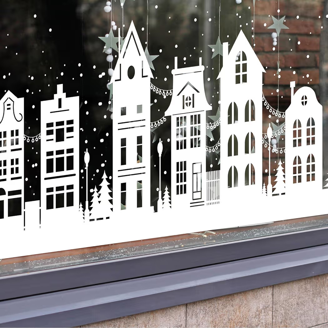 47 Inch 2 Pcs Christmas Winter Scene Window Clings Extra Large Village Street Scene Windows Borde... | Amazon (US)