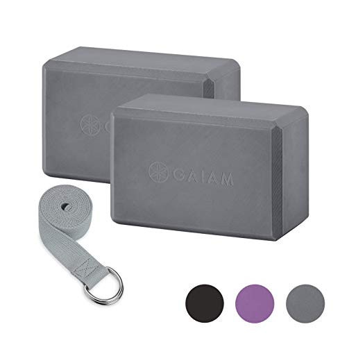 Gaiam Yoga Block 2 Pack & Yoga Strap Set - Yoga Blocks with Strap, Pilates & Yoga Props to Help Extend & Deepen Stretches, Yoga Kit for Stability, Balance & Optimal Alignment - Grey | Amazon (US)