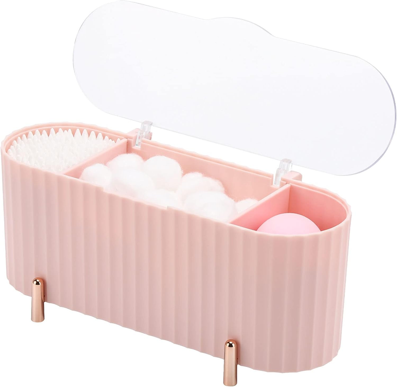 Tecbeauty Qtips Holder, 3 Grids Separate Cotton Swabs Dispenser, Cotton Ball Storage Box, Jar for... | Amazon (US)