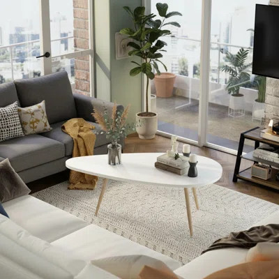 Modern Coffee Table & White Oval Design For Small Spaces - Sturdy & Easy Assembly Centerpiece | For Living Room, Home Office, Or Loft Decor With Mid-C | Wayfair North America