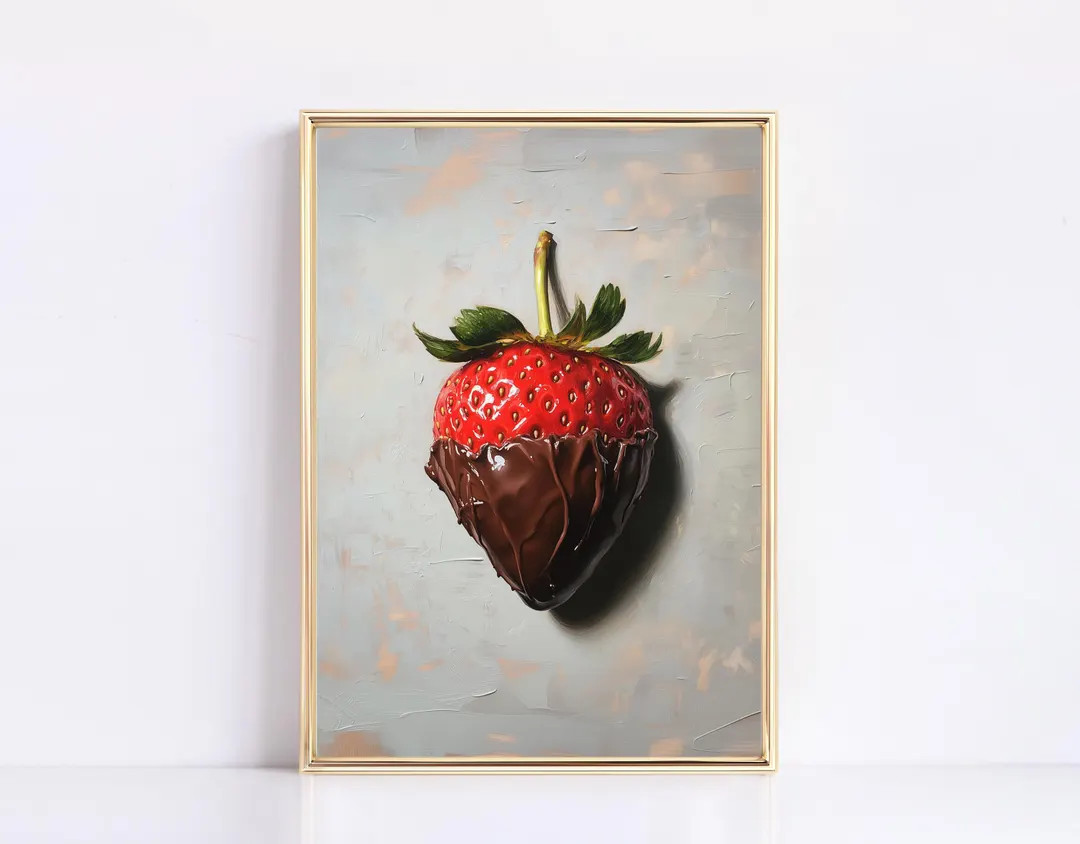 Chocolate Strawberry Digital Print Vintage Painting Digital Print Vintage Girly Valentines Print ... | Etsy (US)