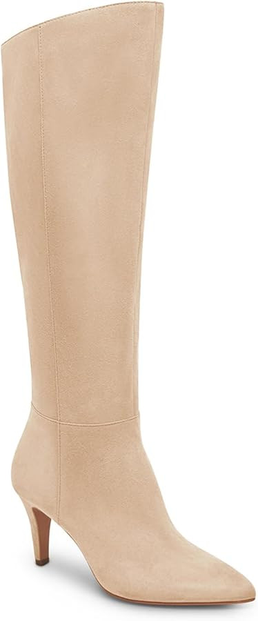 Coutgo Womens Wide Calf Knee High Boots Stiletto High Heel Pointed Toe Side Zipper Suede Long Boo... | Amazon (US)