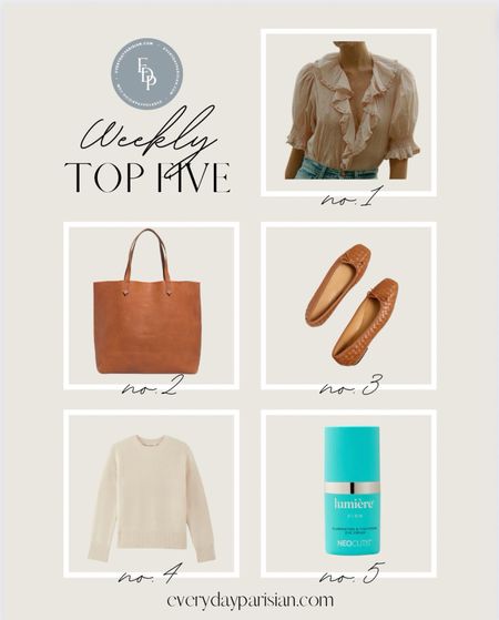 This weeks best sellers include an adorable flat from Madewell, a Henri blouse for date night, and an affordable spring sweater from Everlane. 

#LTKover40 #LTKfindsunder100 #LTKbeauty