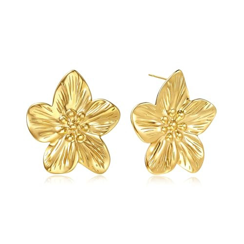 Sylph Gold Flower Earrings for Women, 18K Gold Plated Statement Earrings Stud, Chunky Earring Hypoallergenic, Small Floral Jewelry Gifts for Everyday Wear | Amazon (US)