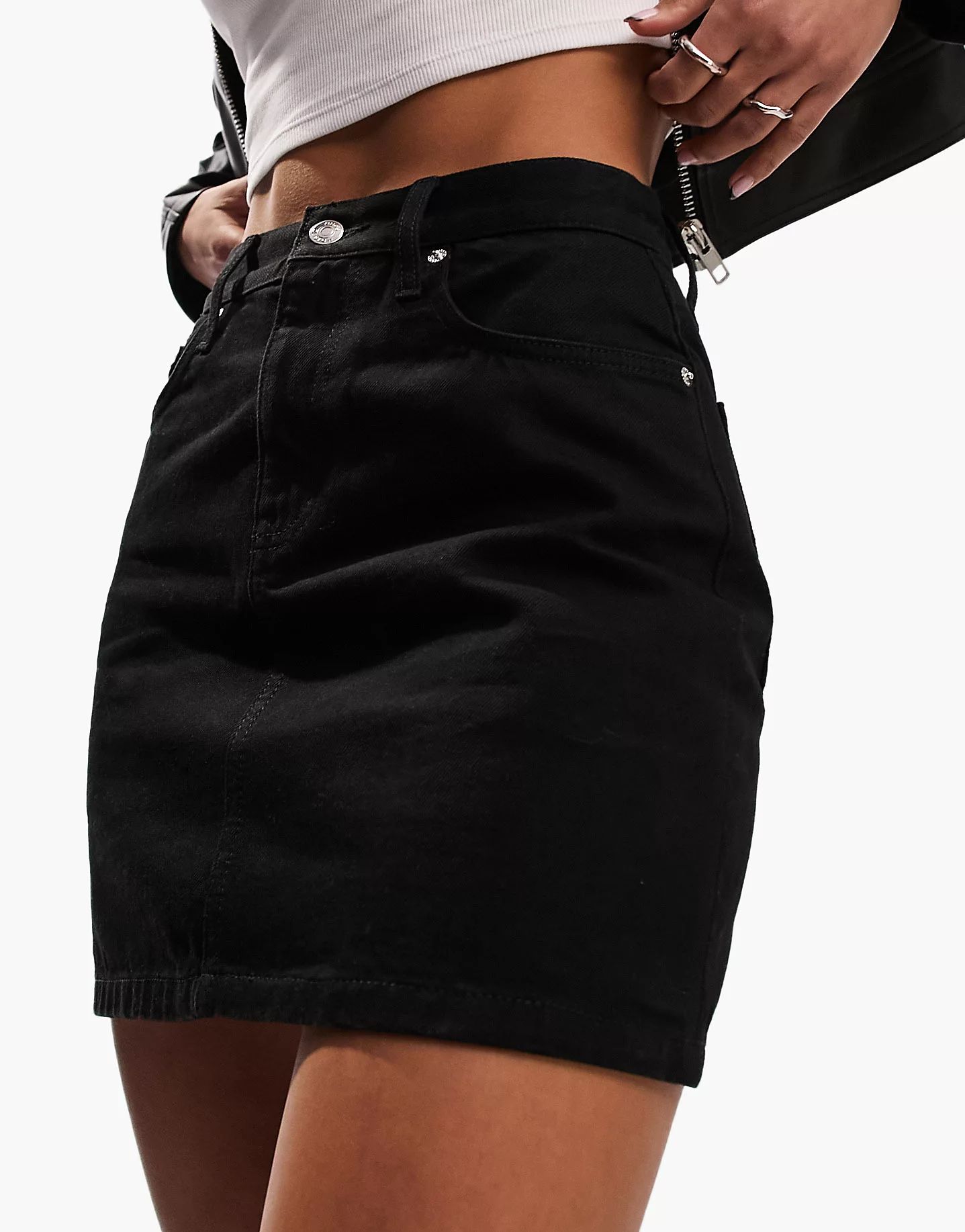 ASOS DESIGN denim high waist mini skirt in black | ASOS (Global)