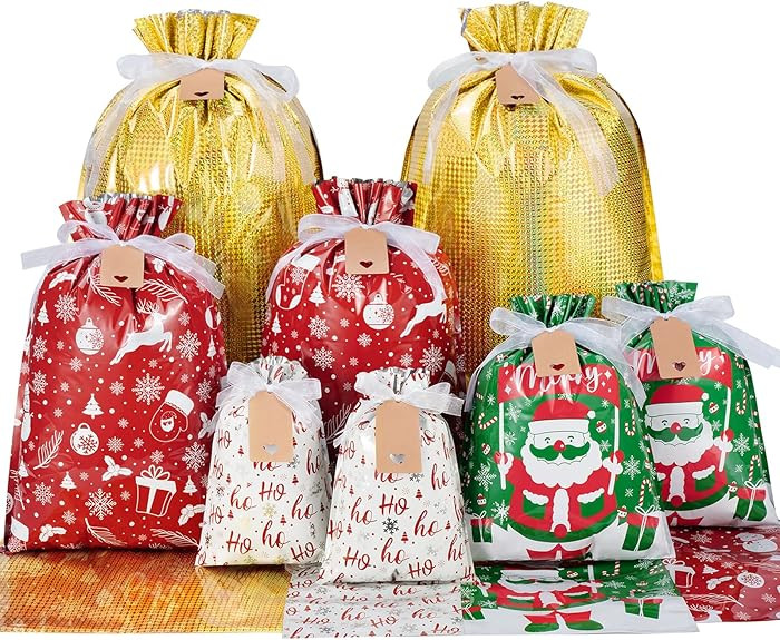 Asoulin Christmas Drawstring Gift Bags with Tags - 40 Pcs Christmas Gift Bag Assorted Size Large ... | Amazon (US)