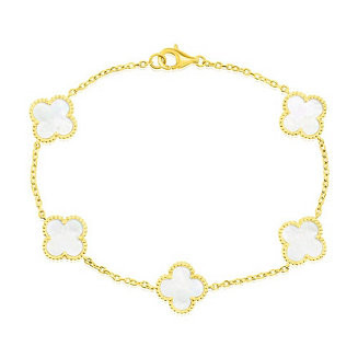 Sterling Silver, Mother of Pearl Clover, Beaded Outline Bracelet | Macy's