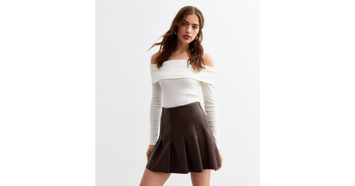Brown Leather-Look Pleated Mini Skirt  | New Look | New Look (UK)