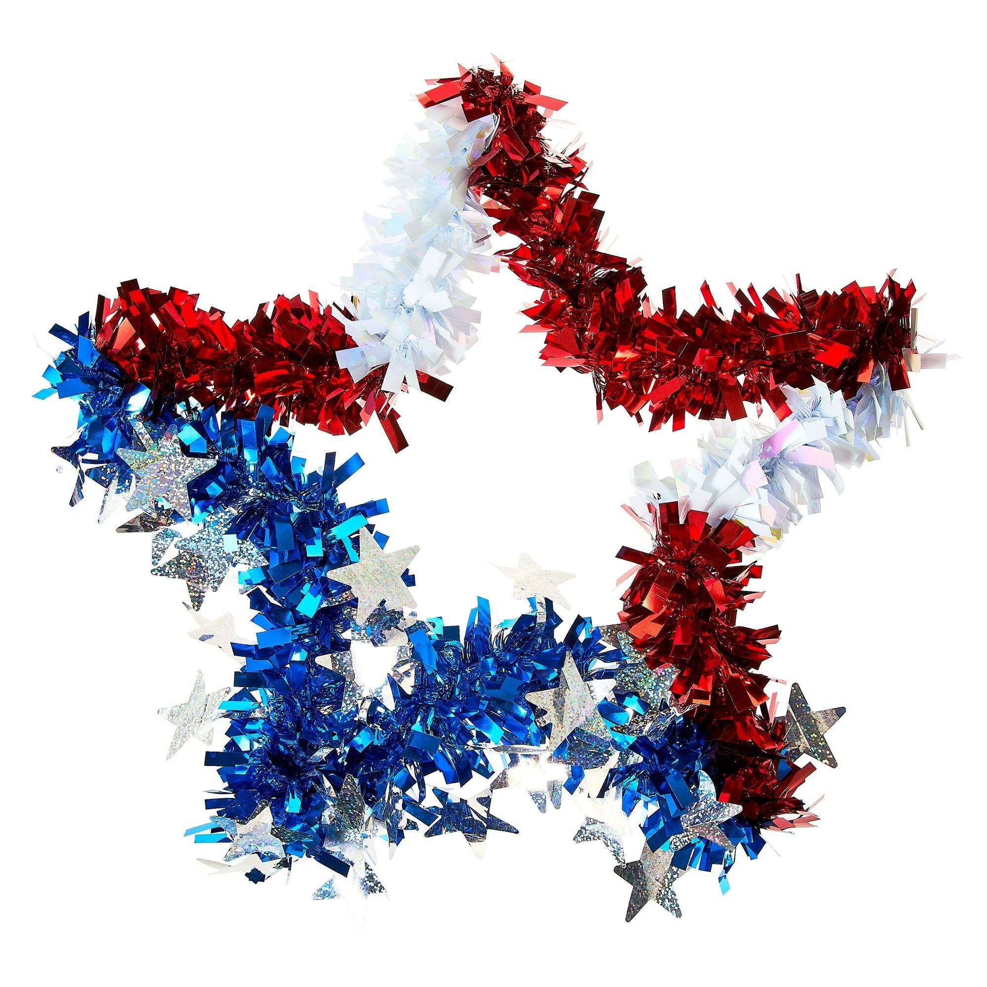 Patriotic Red, White & Blue Star Tinsel Wreath, 13.75 in, by Way To Celebrate | Walmart (US)