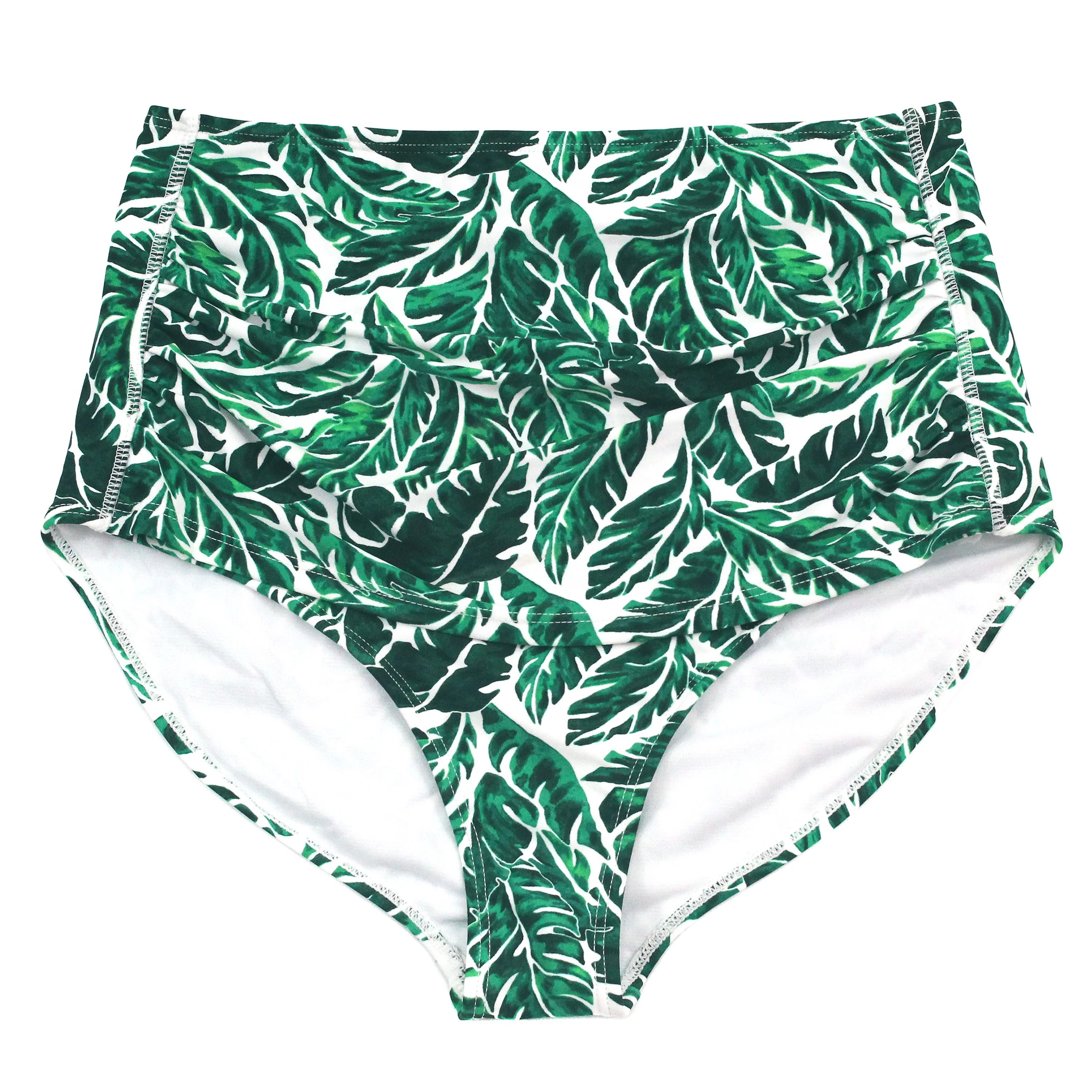 Women's High Waist Bikini Bottoms - "Palm Leaf" | SwimZip