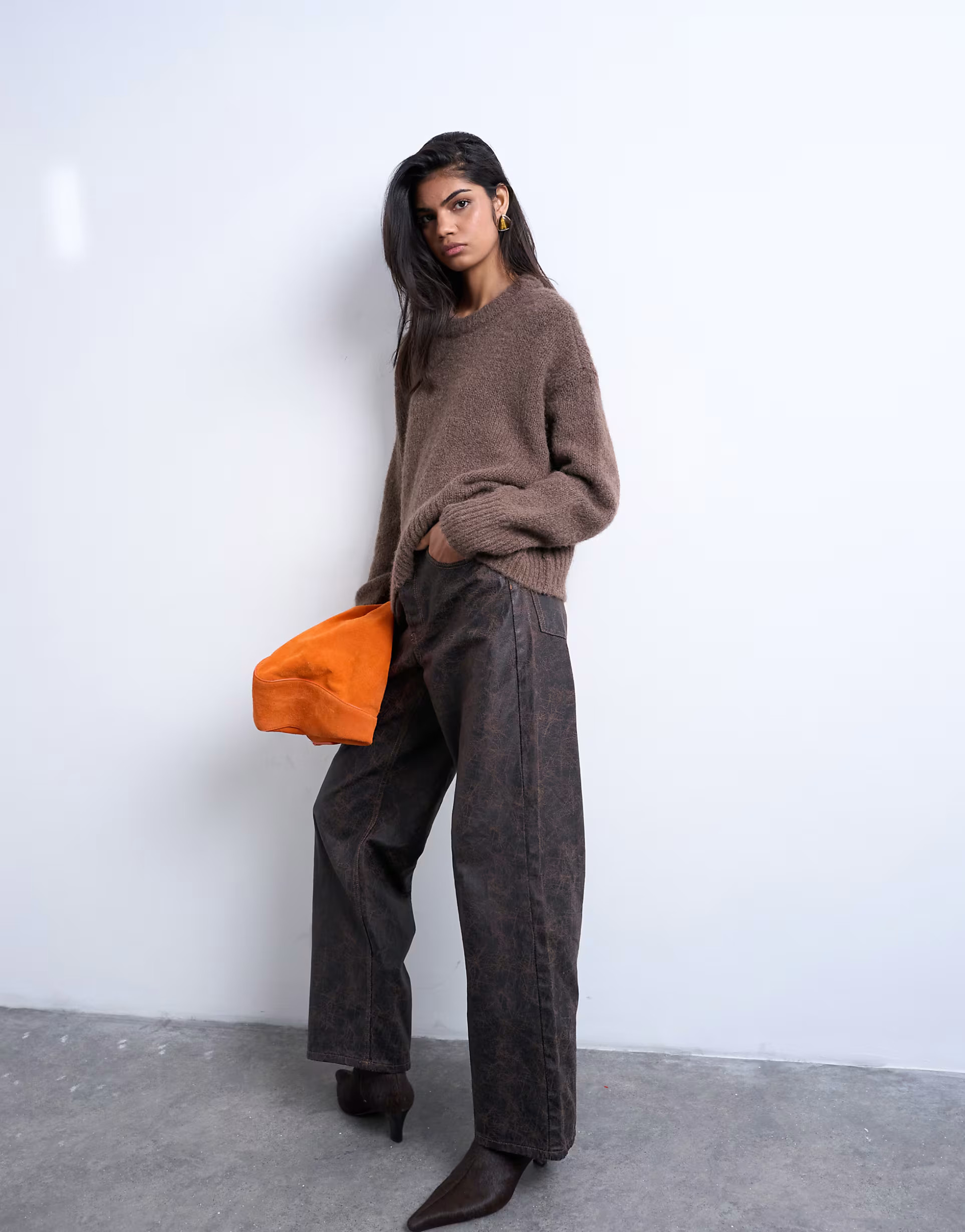 Topshop Column mid rise jean in brown crackle | ASOS (Global)