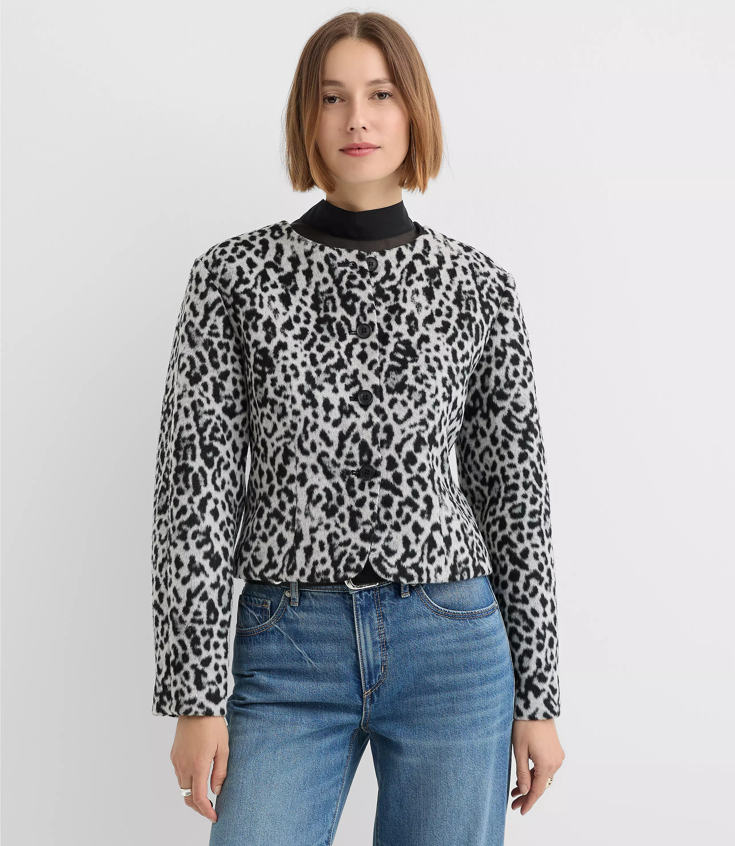 Snow Leopard Print Structured Jacket | LOFT