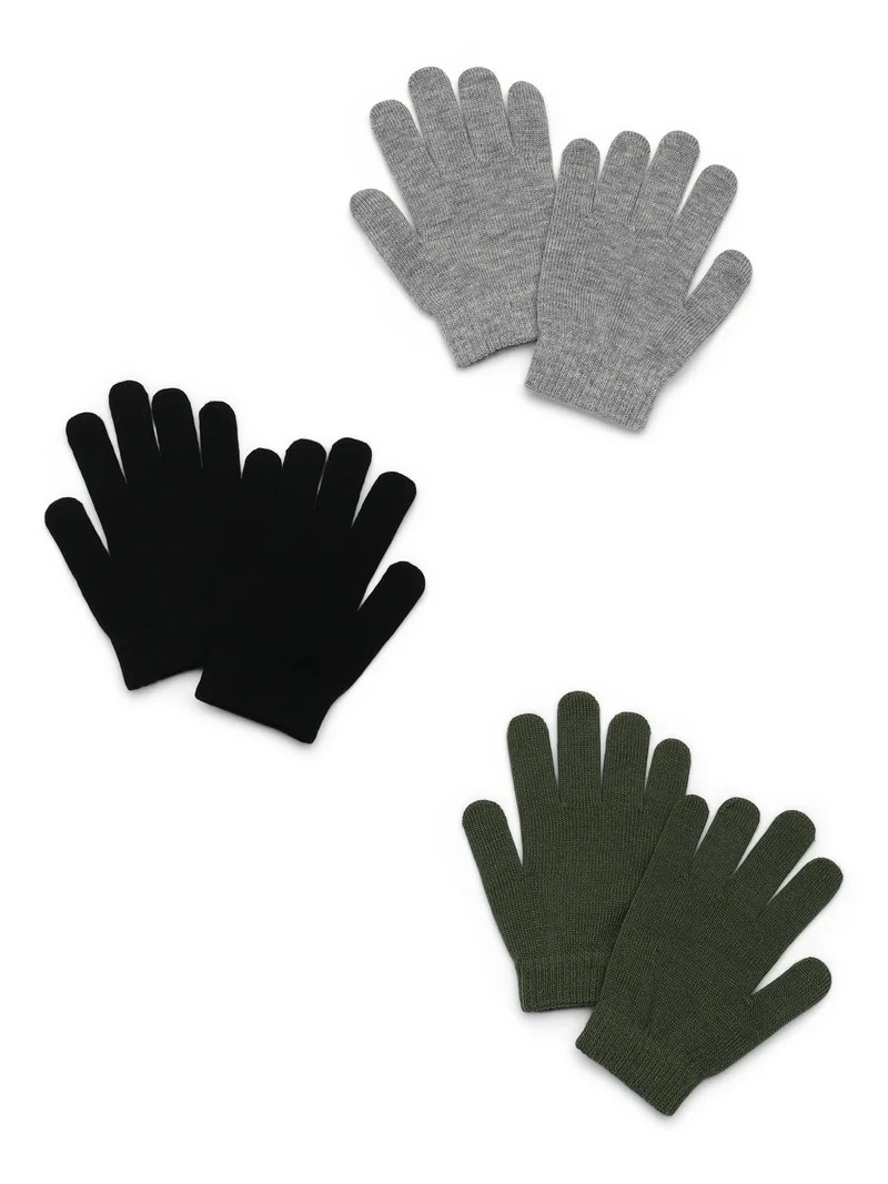 Wonder Nation Ribbed Gloves, 3-Pack, Sizes 4-16 Years | Walmart (US)