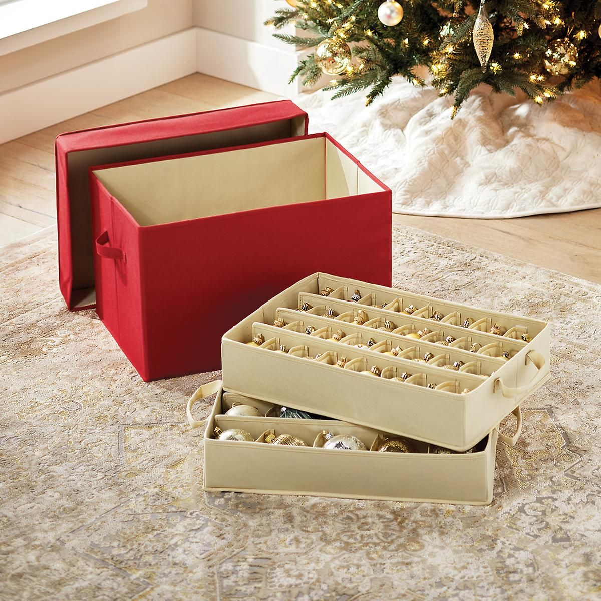 84-Ornament Storage Box Red | The Container Store