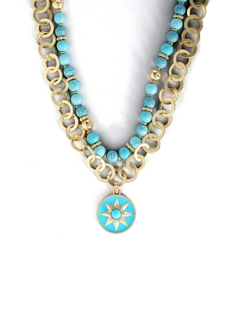 Layered Necklace with Turquoise Beads | Jessica Simpson E Commerce