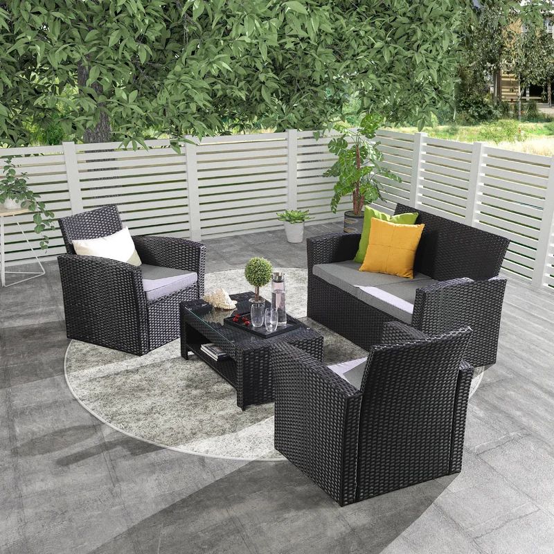 Avynlee 4 Piece Rattan Sofa Seating Group with Cushions (Set of 4) | Wayfair North America