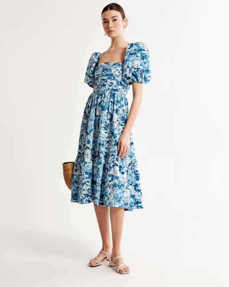 Emerson Poplin Puff Sleeve Midi Dress | Abercrombie & Fitch (US)