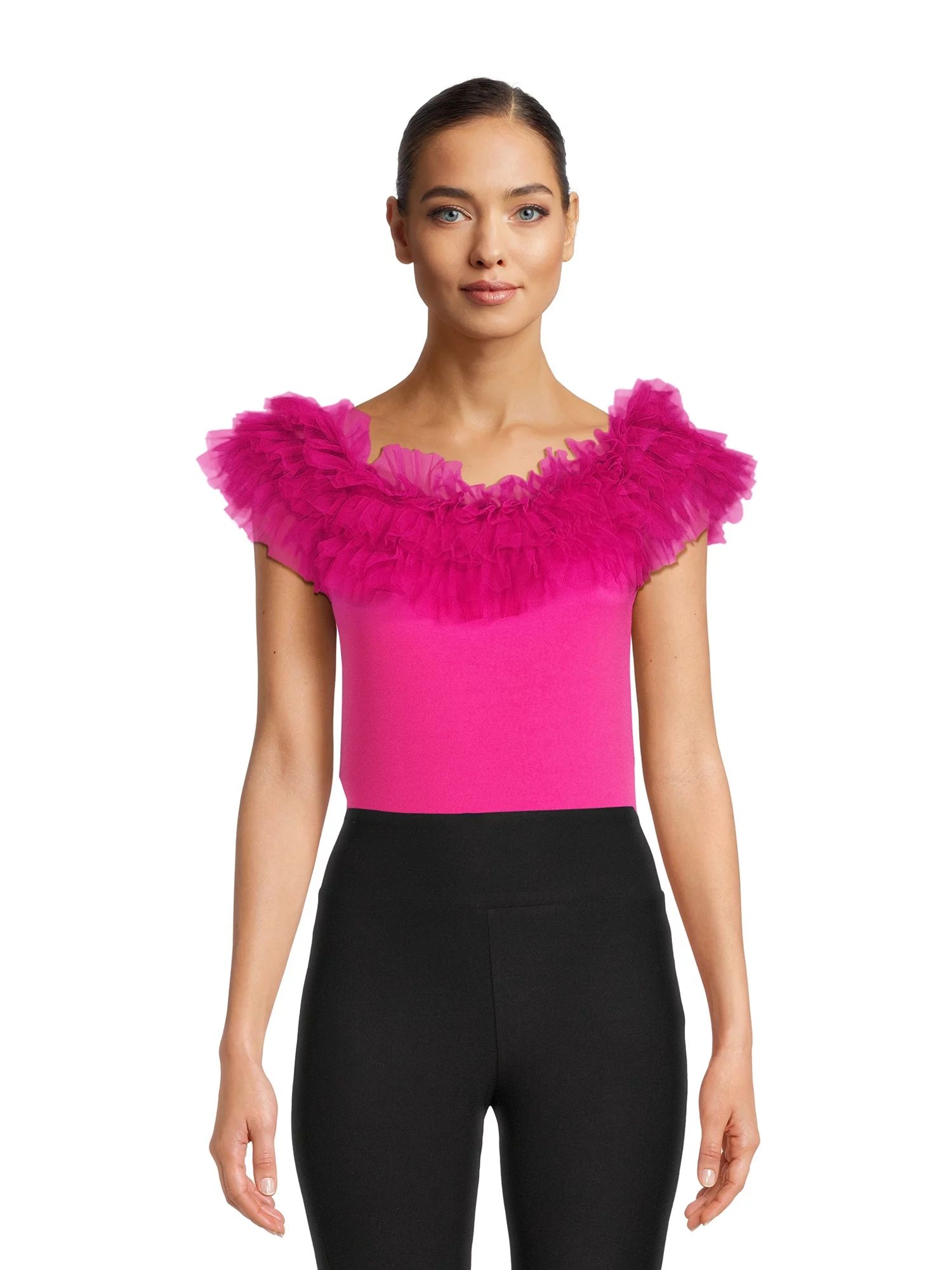 Love by Design Women's Juniors Powder Puff Tulle Ruffle Bodysuit | Walmart (US)
