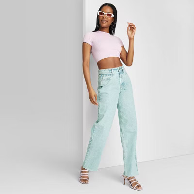 Women's High-Rise Straight Jeans - Wild Fable™ Light Teal Blue 0 | Target
