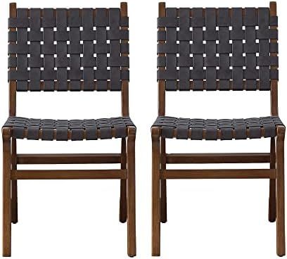 Ball & Cast Dark Grey Faux Leather Woven Strips Kitchen Dining Chair Living Room Side Chairs, 18 ... | Amazon (US)