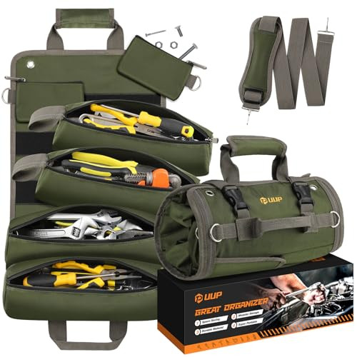 UUP Heavy Duty Tool Bag, Roll Up Tool Organizer for Men Women, Portable Tool Storage Box with 4 Detachable Zipper Pouch, Compact Small Carrier Bag for Electrician Mechanic, Father Day Dad Gift, Green | Amazon (US)