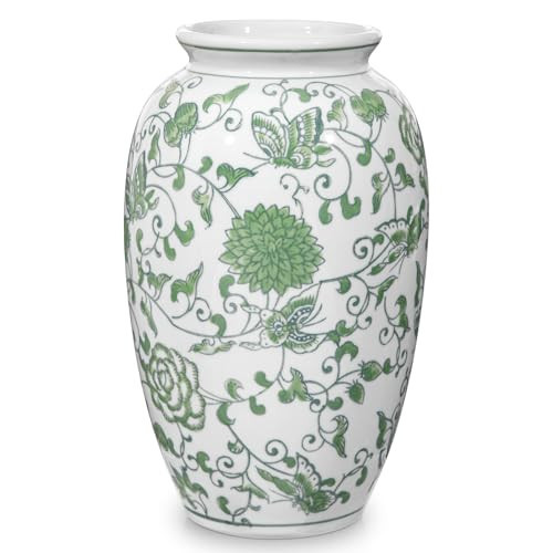 Green and White Vase, Green Ceramic Vase for Home Decor 8.9" Chinoiserie Vase for Flowers Porcelain Flower Vase for Living Room, Bathroom, Dinner Table Centerpieces | Amazon (US)