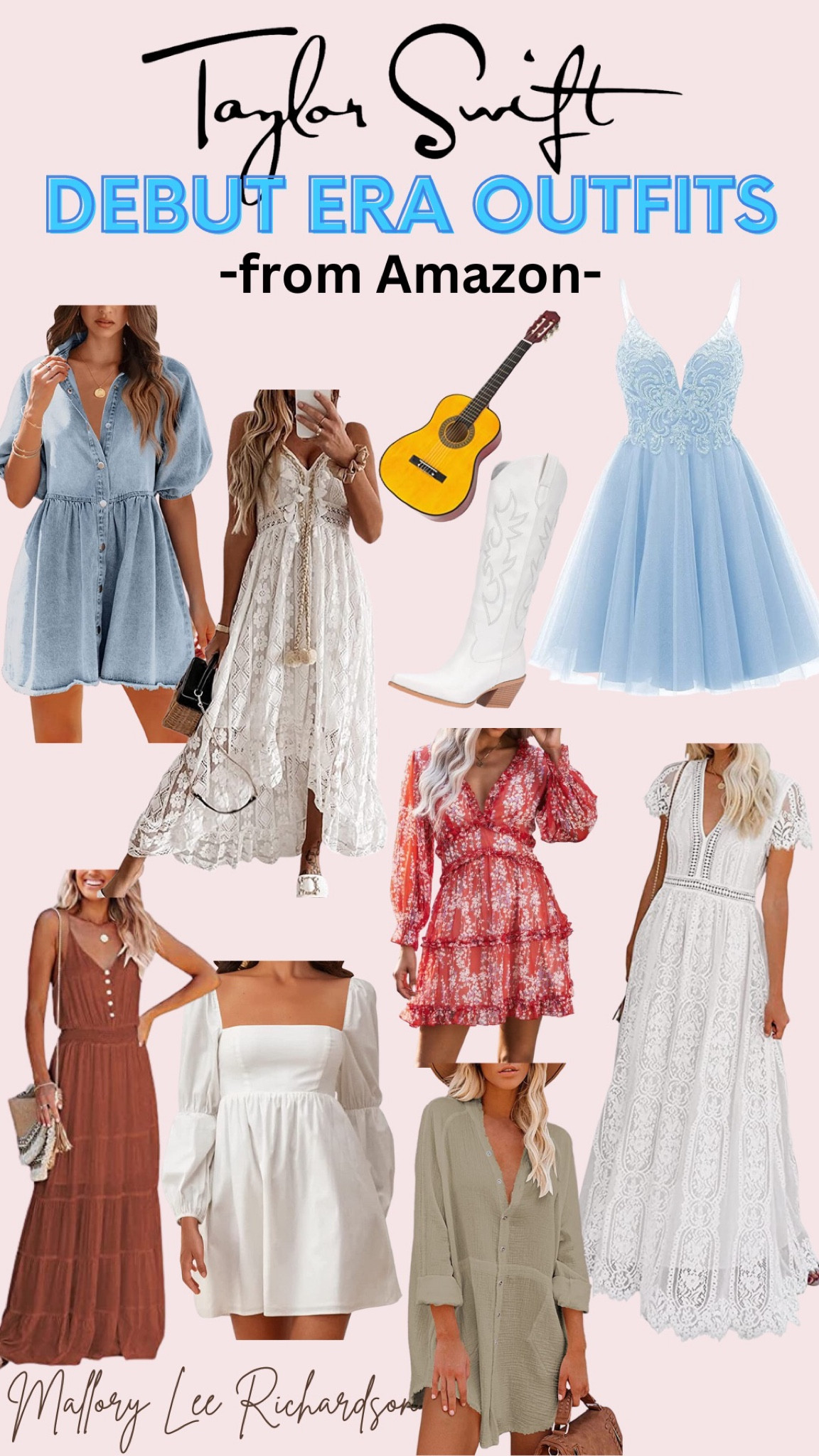 Taylor Swift concert outfit amazon, Taylor Swift eras, Taylor Swift eras outfit, Taylor Swift concert outfits, Taylor Swift eras tour, Taylor Swift amazon, debut era, western style, denim dress, white cowgirl boots, boho dress, lace dress, white dress, country concert outfit

#LTKunder50 #LTKFestival #LTKstyletip