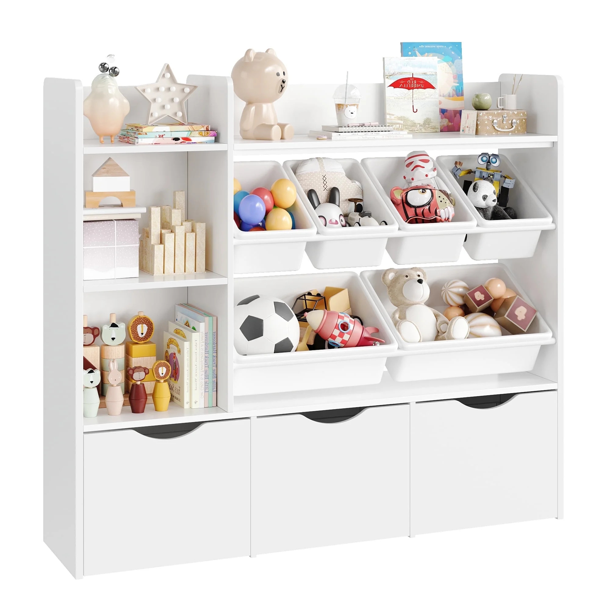 Homfa Kids Bookcase with 6 Storage Bins, Multi-Purpose Toy Organizers Bookshelf with 3 Drawers fo... | Walmart (US)