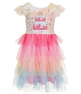 Zunie Little Girls Flutter Sleeve Sequin Body Birthday Cake Applique Tiered Tutu Dress -  5 | Dillard's