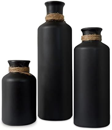Matte Black Ceramic Vase Set, 3 Small Rustic Decorative Vases for Modern Farmhouse Office Home De... | Amazon (US)