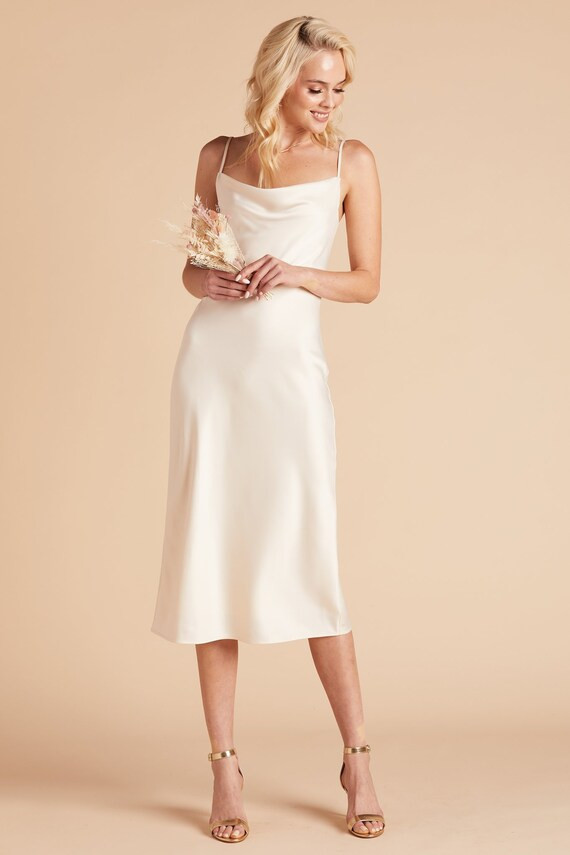 Lisa Satin Midi Dress • White Dress • Bridesmaid Dress • White Satin Dress • Wedding Dres... | Etsy (US)