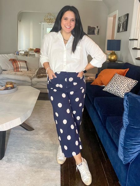 Wearing the perfect white button down today. It’s lightweight, oversized and super comfortable! 

Paired it with these adorable polka dot pants. This exact color way is no longer available but there are a few different options. Best of all, these come in regular, tall and petite sizing! 🙌🏽 

Comment “dots” for the direct link to this look. 💕



#LTKSeasonal #LTKU #LTKworkwear