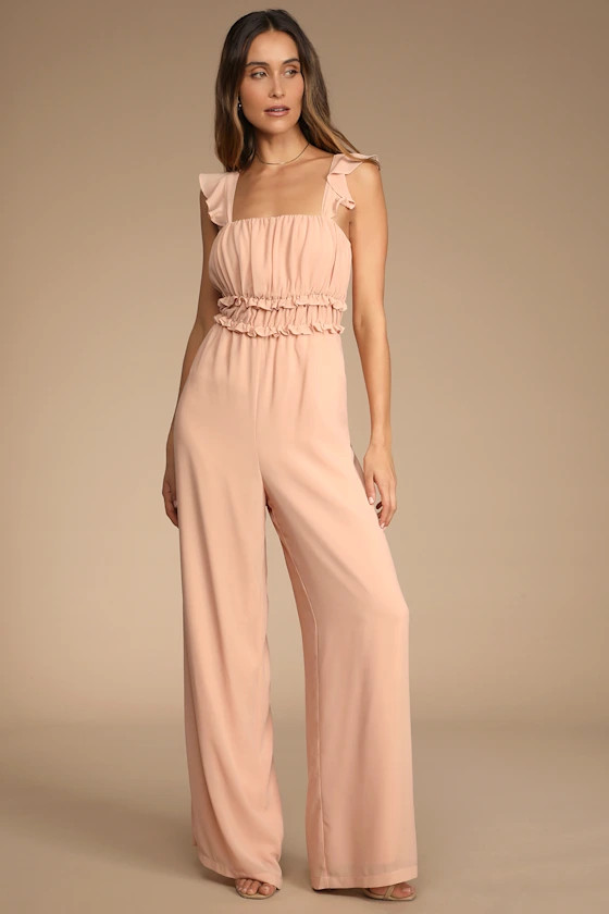 Stun with Elegance Blush Ruffled Tie-Back Wide-Leg Jumpsuit | Lulus (US)