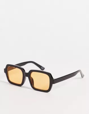 ASOS DESIGN recycled square sunglasses with amber lens in black | ASOS (Global)