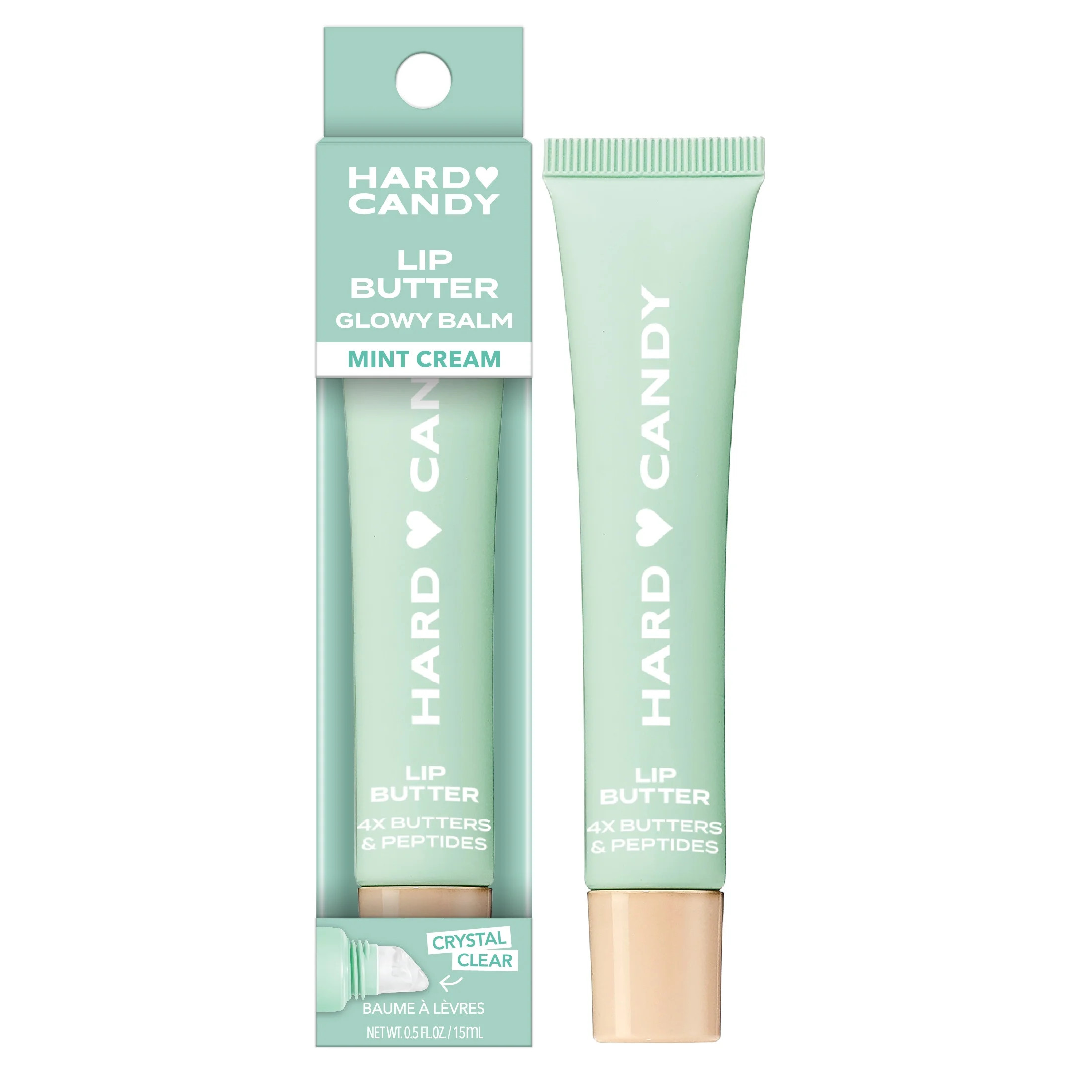 Hard Candy Lip Butter Glowy Balm, Mint Cream, Clear Shine, Peptides, Hydration, 15mL Tube | Walmart (US)