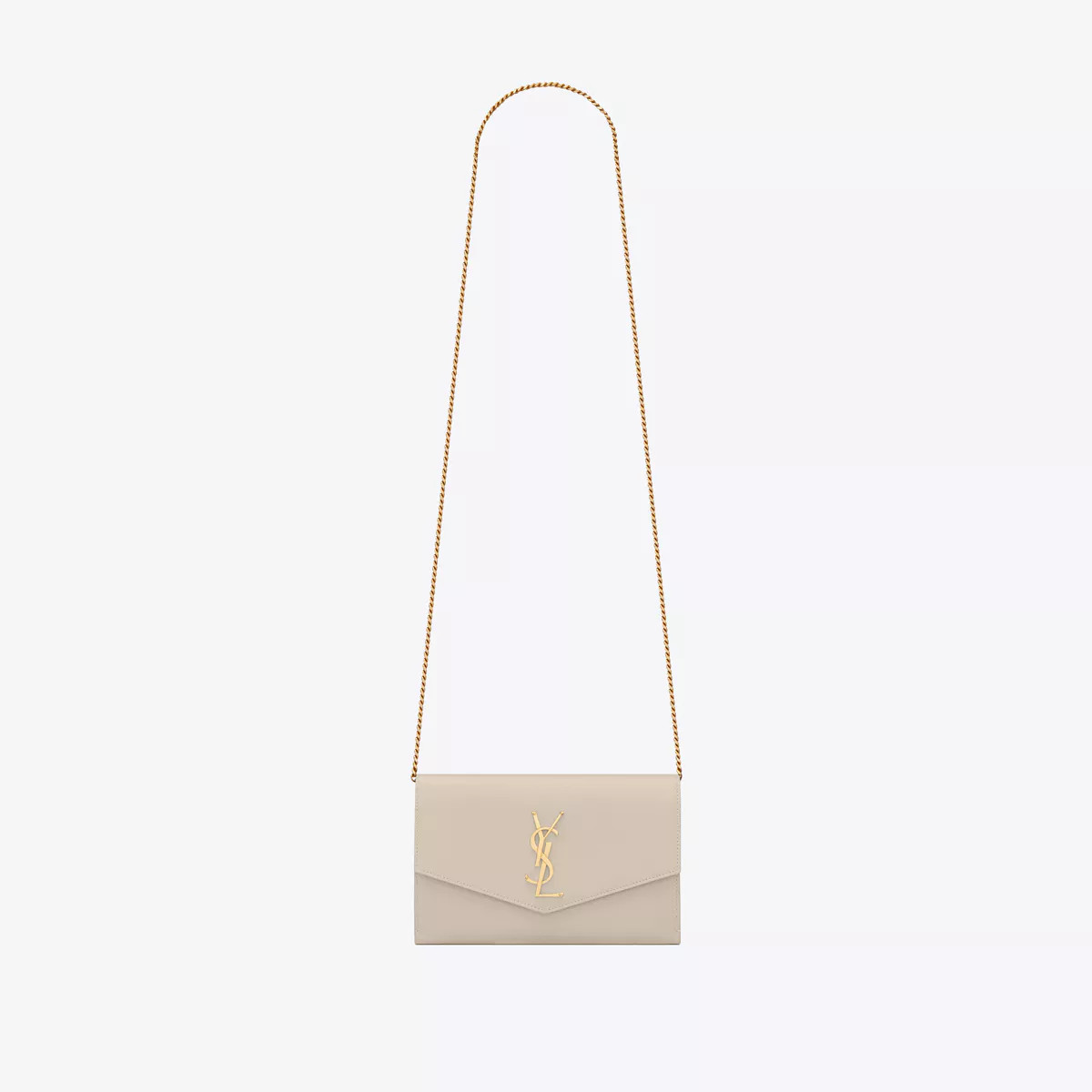Uptown Chain Wallet In Grain De Poudre Embossed Leather White One Size | Saint Laurent Inc. (Global)