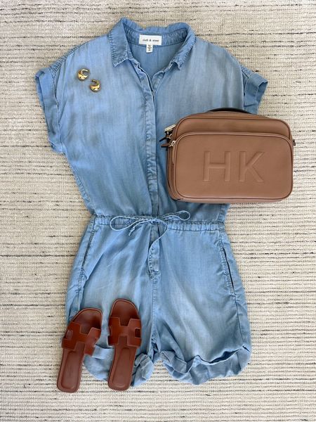 Summer outfit with blue short sleeve romper that has a draw waist and collar paired with sandals for a chic look. Love this for every day outfits or lunches! 

#LTKStyleTip #LTKSeasonal