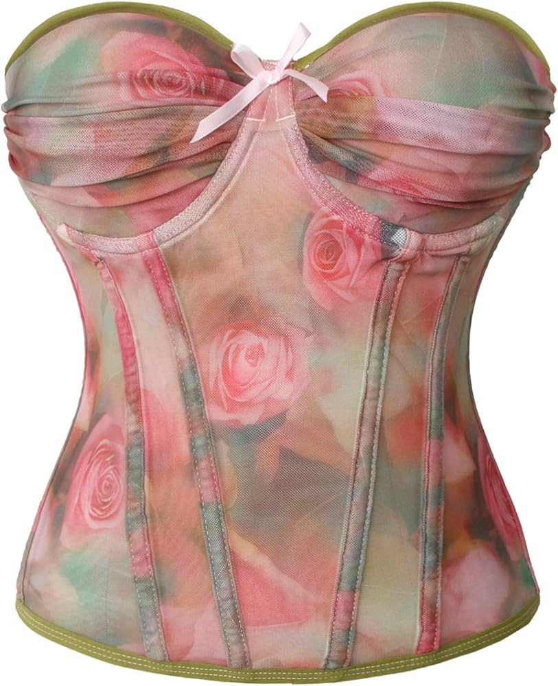 Kimring Women's Renaissance Retro Sweetheart Floral Mesh Boned Overbust Corset | Amazon (US)