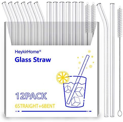 HeykirHome 12-Pack Reusable Glass Straw,Size 8''x10 MM,Including 6 Straight and 6 Bent with 2 Cle... | Amazon (US)