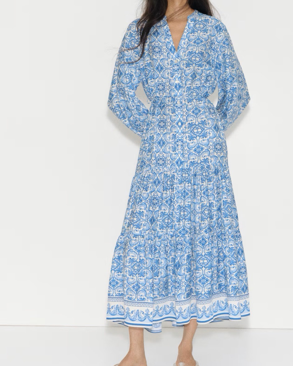 Blue and white patterned midi dress

#LTKSeasonal