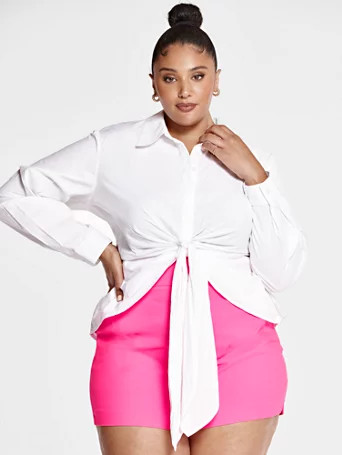 Yasmin Button Down Tie Front Top - Fashion To Figure | Fashion to Figure