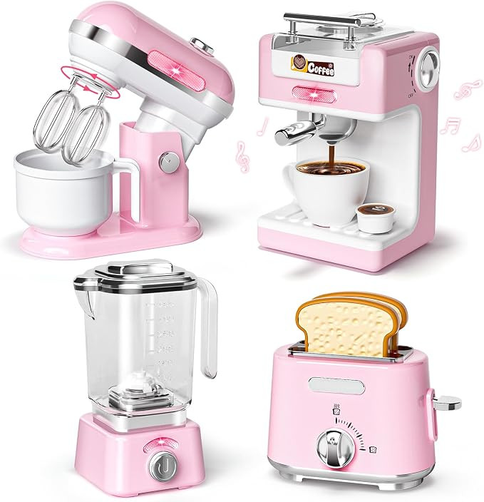 Pretend Play Kitchen Appliances Toy Set with Realistic Coffee Maker Machine, Toaster, Mixer and B... | Amazon (US)
