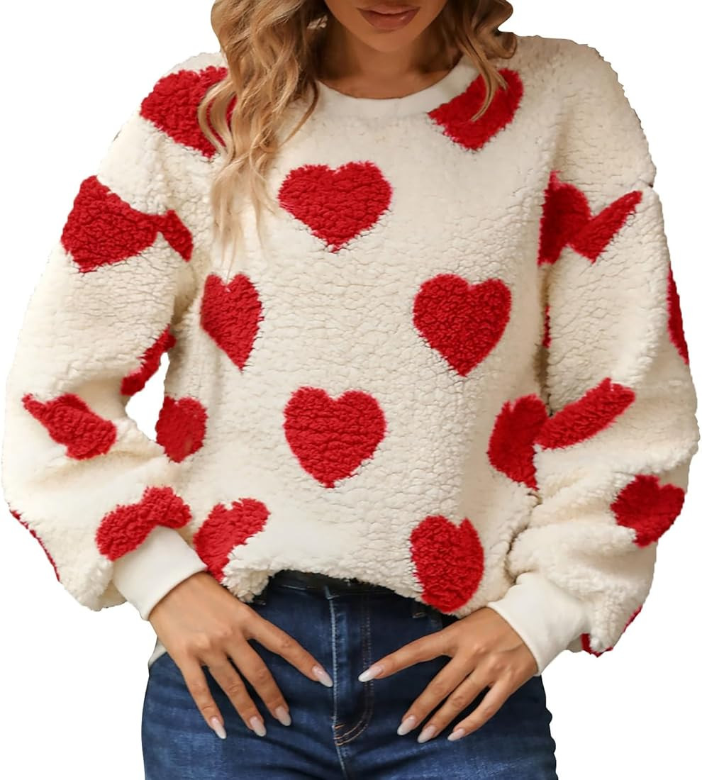 YCBMINGCAN Sweat-shirt en peluche à col rond, manches longues et imprimé cœur pour femme | Amazon (FR)