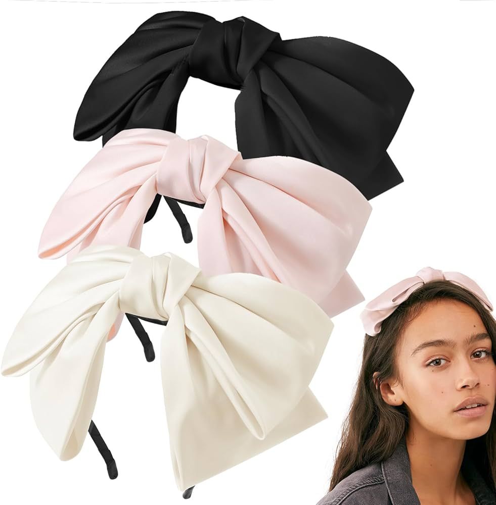 3PCS Large Headbands For Women Handmade Satin Bow Hairbands Accessories For Girls Party Decoratio... | Amazon (US)