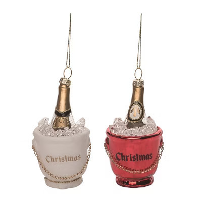 Transpac Glass Christmas Champagne Ornament Set of 2 Elegant Tree Decorations for Holiday Home Decor | Target
