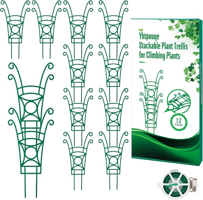12 Pack Stackable Plant Trellis for Potted Plants, Garden Trellis Supports Peas, Ivy & Flowering ... | Amazon (US)