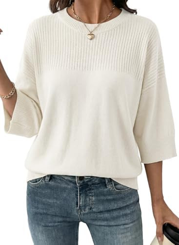 Dokotoo Womens Half Sleeve Casual Oversized Trendy Sweaters Crewneck Cropped Sweater Knit Tops | Amazon (US)