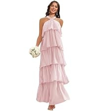 VGZ Halter Chiffon Bridesmaid Dresses for Women Tiered Ruffle Long Formal Evening Gown | Amazon (US)