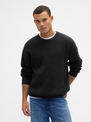 Oversized Fisherman-Stitch Crewneck Sweater | Gap Factory